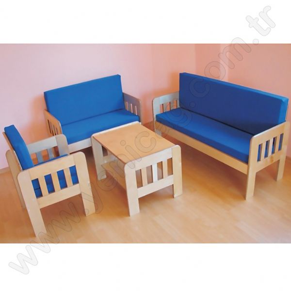Wooden Blue Sofa Set