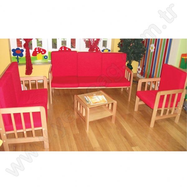 Wooden Red Sofa Set